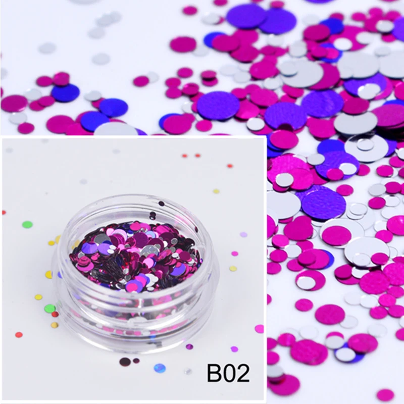 

WUF 1 Box Nail Glitter Multicolor 1-3mm Mixed DIY Decoration Mini Round Thin Paillette Design Nail Art Glitter Supplies #B2