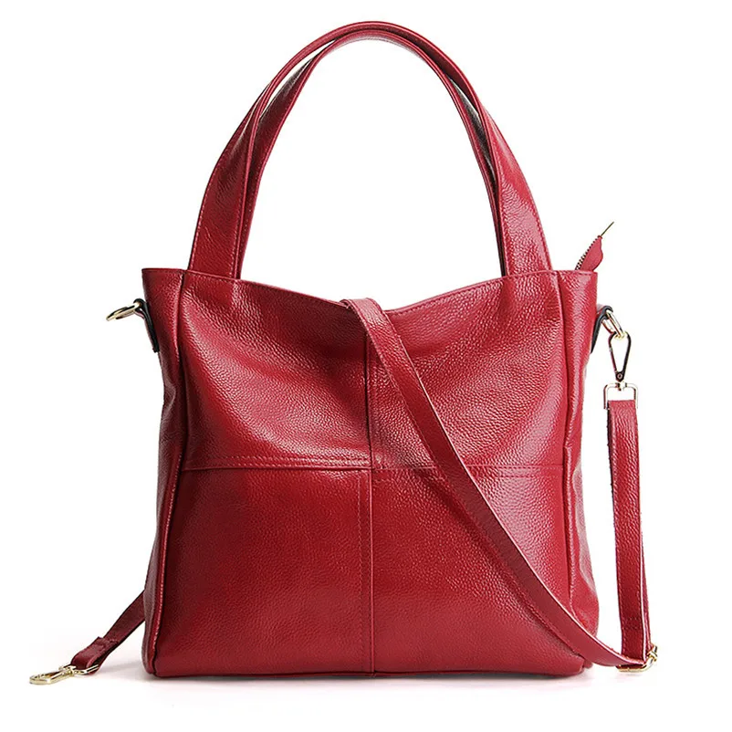 Сумки из натуральной кожи, сумки на плечо для женщин, мягкая сумка из коровьей кожи, дизайнерская сумка на молнии, женская сумка высокого качества через плечо - Цвет: Red