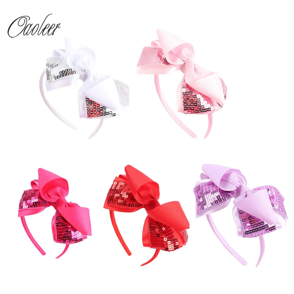 

10pcs/lot Sequin Hairband Handmade Solid Grosgrain Bows with Glitter Sequins Hair Bows Headbands For Girls