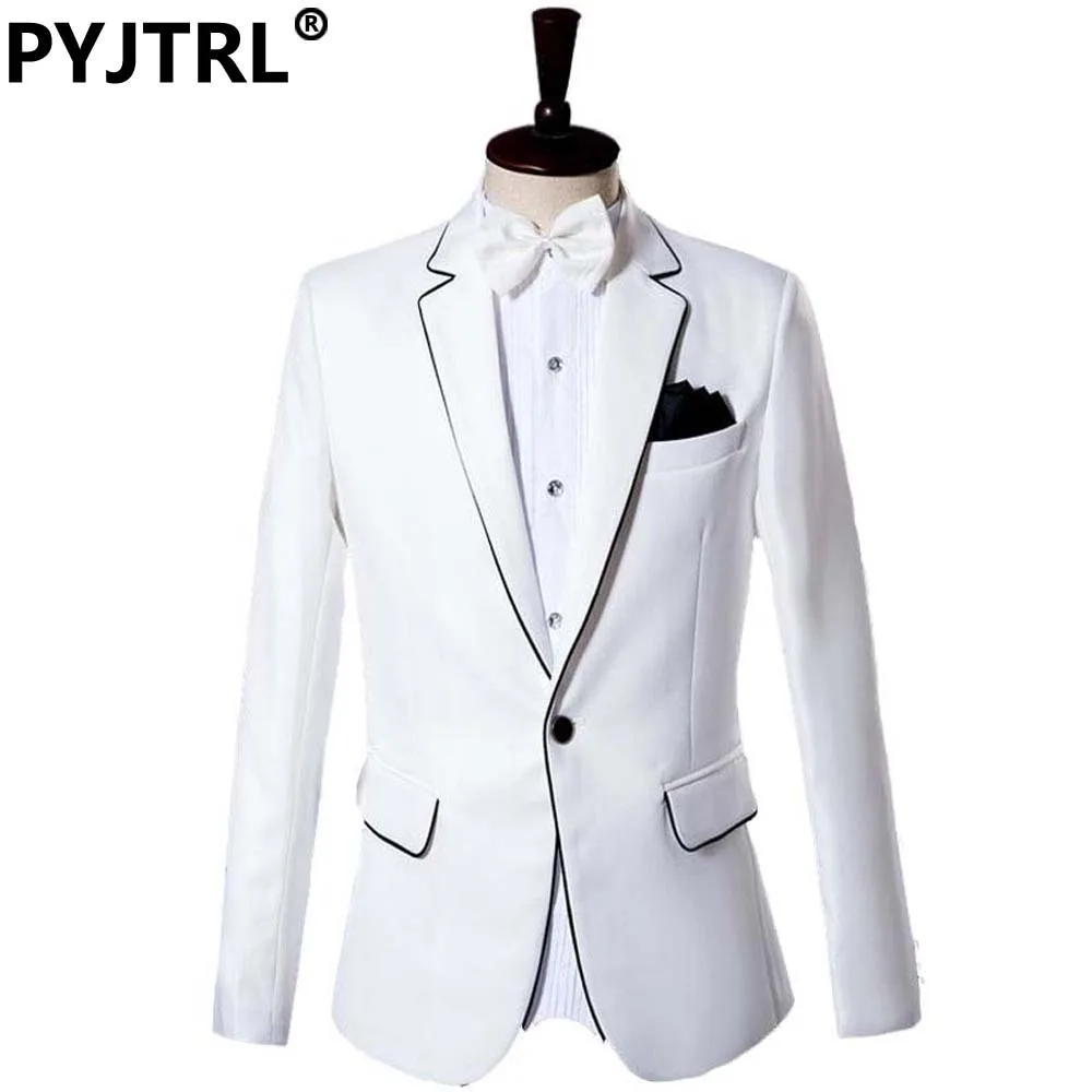 PYJTRL, мужские классические бежевые и белые костюмы, свадебный смокинг для жениха, платье для выпускного вечера, приталенный костюм для джентльмена, одежда для певцов на сцене