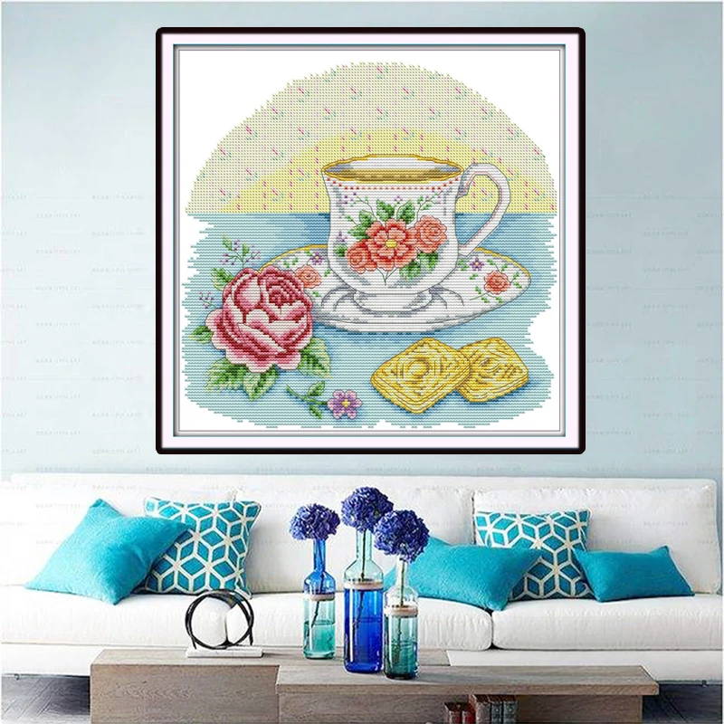 Joy Sunday,Afternoon tea time,Chinese cross stitch embroidery set,printing cloth embroidery kit,cross stitch pattern,cross stitch (2)