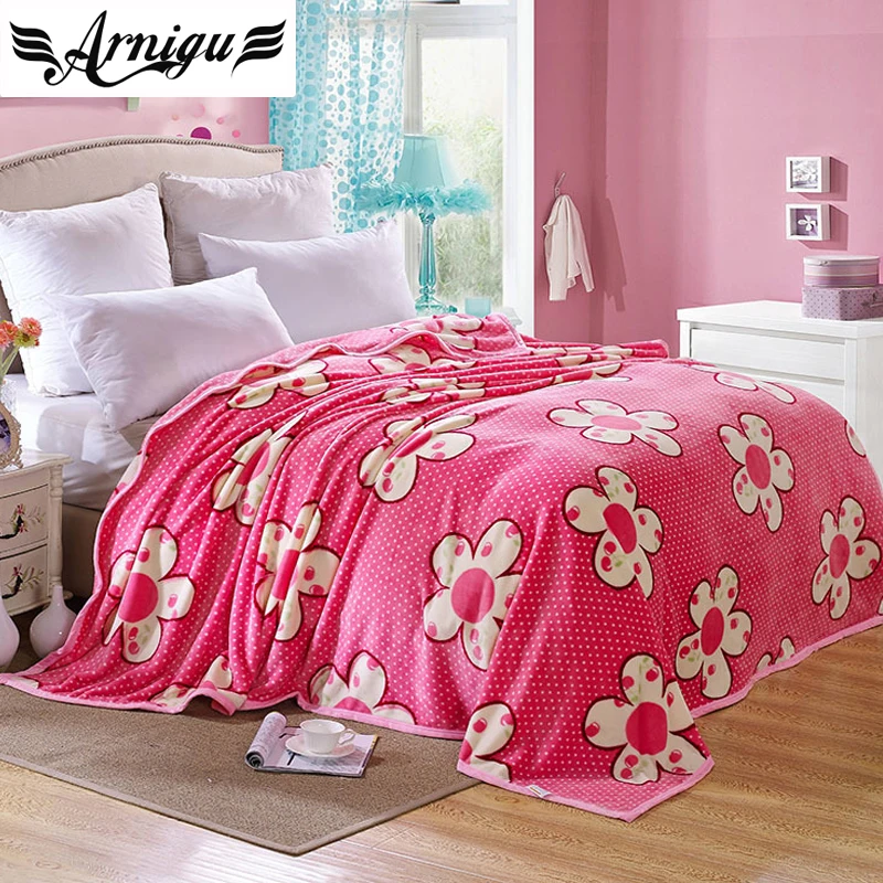 Flower cartoon soft Blankets pink Cloud Mink Cashmere Plaids Single Twin Queen Double size