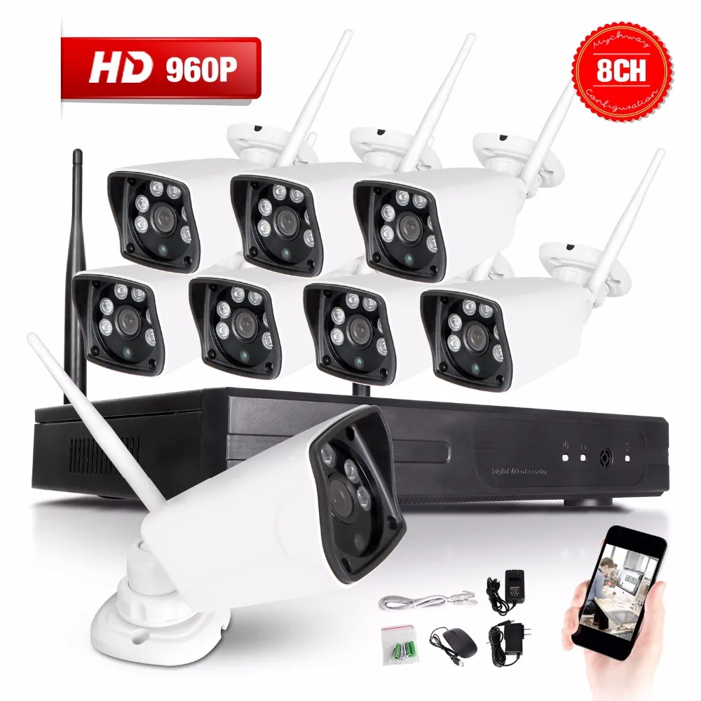 New Listing  Plug and Play 8CH wifi Wireless NVR Kit P2P 960P HD Outdoor IR Night Vision Security IP Camera WIFI CCTV System
