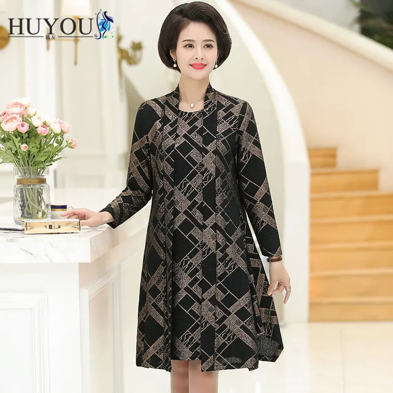 

HUYOU 2019 New Summer Dress For Women Long Style O-neck Pullover Plus Cardigan Outwear Casual Dress Two-Piece Female