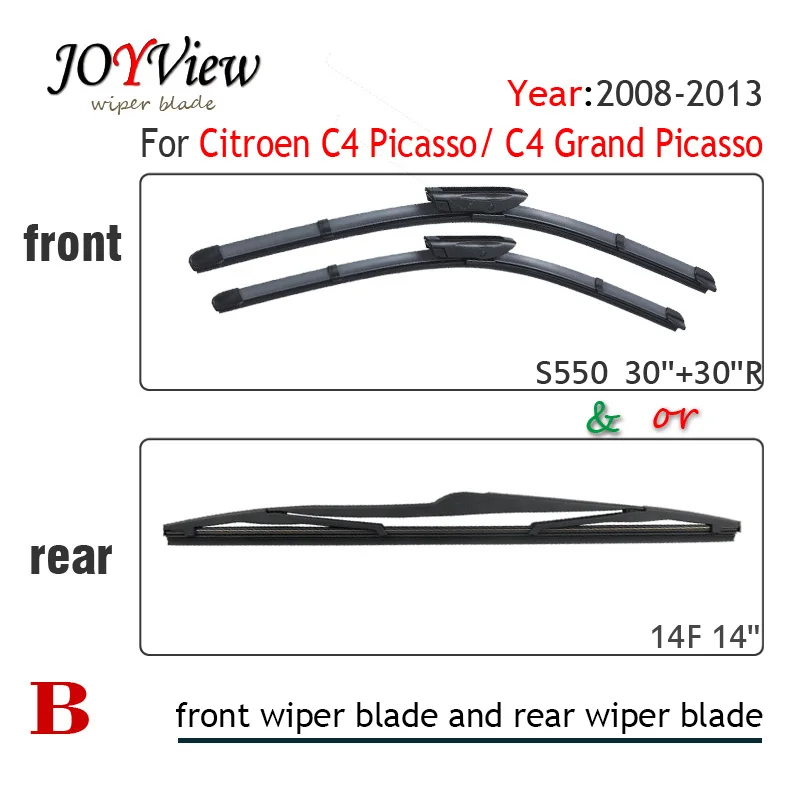 S550 30"+30"R Front Wiper Blade and 14F Rear Wiper Blade for Citroen C4