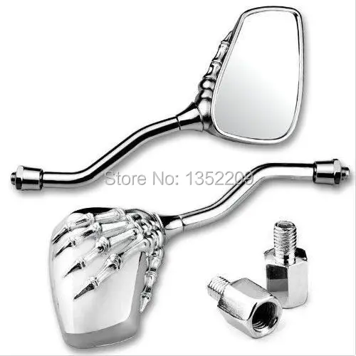 Skup Chrom motocykl szkielet ręka z czaszką pazur cień lusterko wsteczne boczne 8mm 10mm pasuje do Harley Honda Suzuki Kawasaki