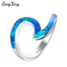 RongXing 925 пробы, заполненные серебром, геометрический дизайн, голубой огненный опал, волнистые кольца для мужчин и женщин, модные ювелирные изделия, обручальное кольцо RS0200