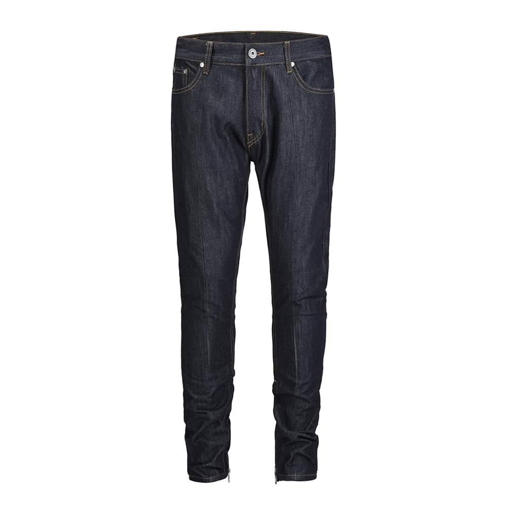 Contrast Stitching Skinny DRY Denim Jeans Zippered Ankles indigo Biker