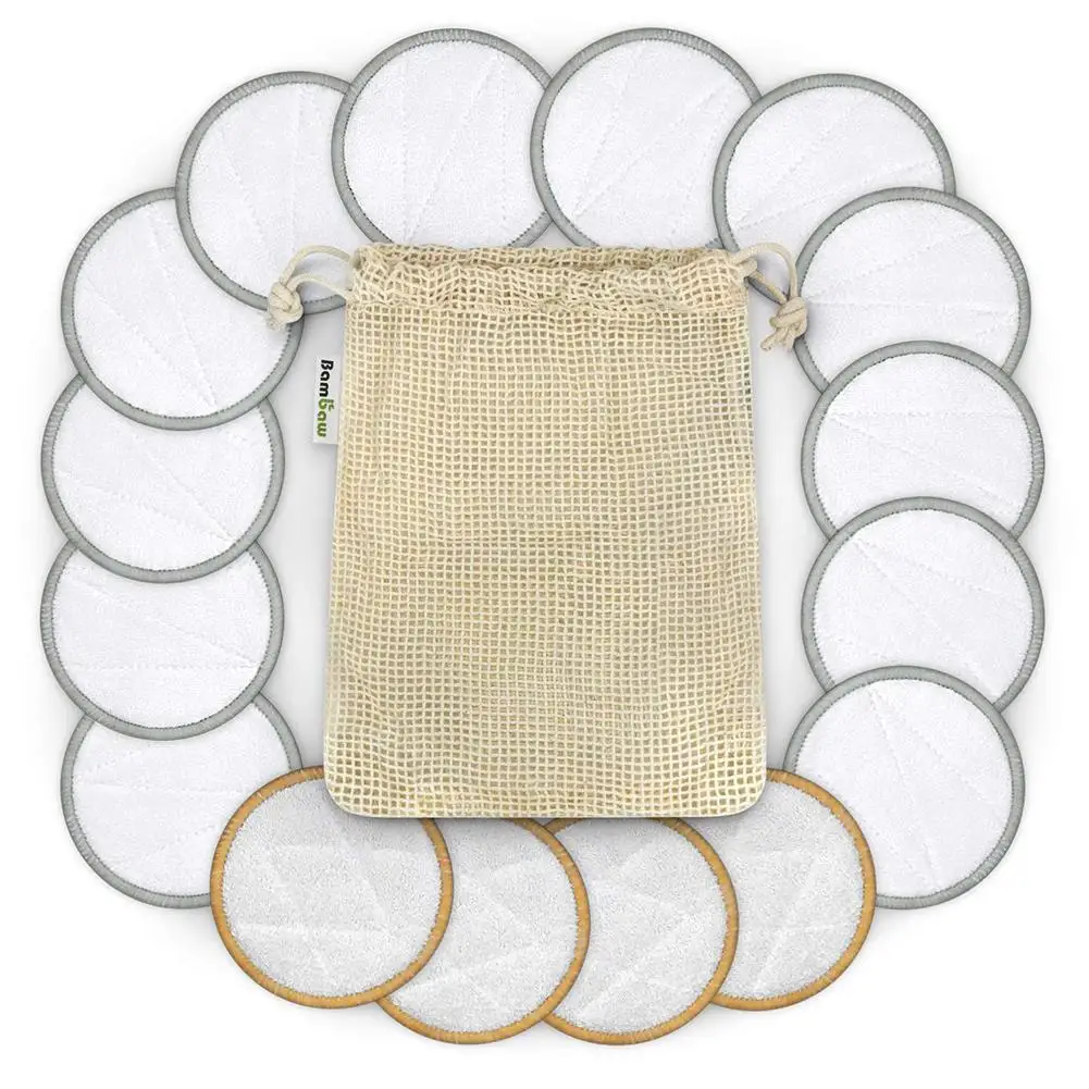 Compõem o Sopro de Pano de Algodão de Bambu Lavável das Almofadas do Removedor com Bolsa da Lavanderia Cuidados com a Pele Pces Reusável Toalhetes Rosto Olho Lábio Limpos 12 - 16 2 Cheap Removedor de maquiagem
