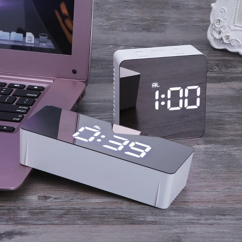 

Alarm And Snooze Function Thermometer Adjustable Luminance Digital LED Display Desktop Digital Table Clocks Mirror Clock 12H/24H