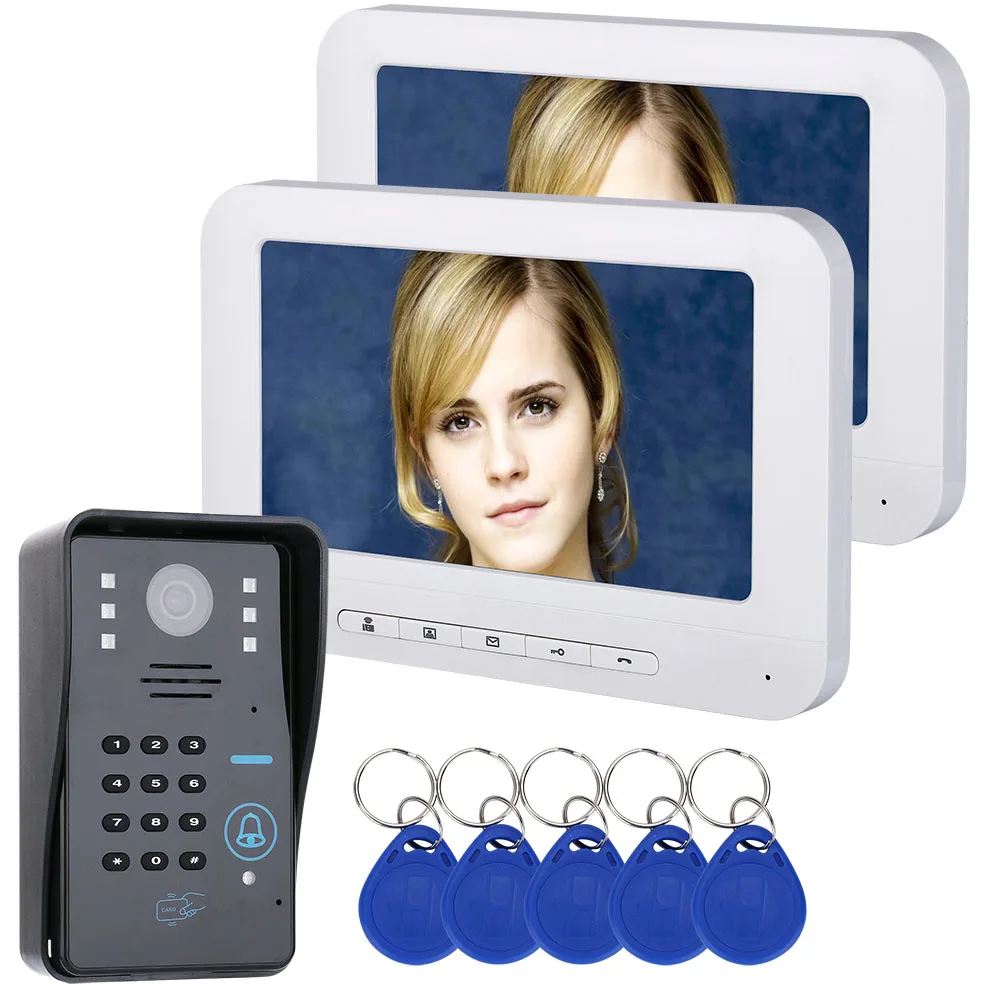 7\ TFT 2 Monitors RFID Password Video Door Phone Intercom Doorbell System With IR-CUT Camera 1000 TV Line Access Control System