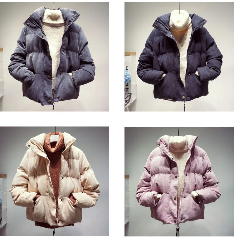 Модная осенне-зимняя Вельветовая куртка для женщин, свободное плотное хлопковое пуховое Стеганое пальто, женские тонкие короткие куртки, верхняя одежда