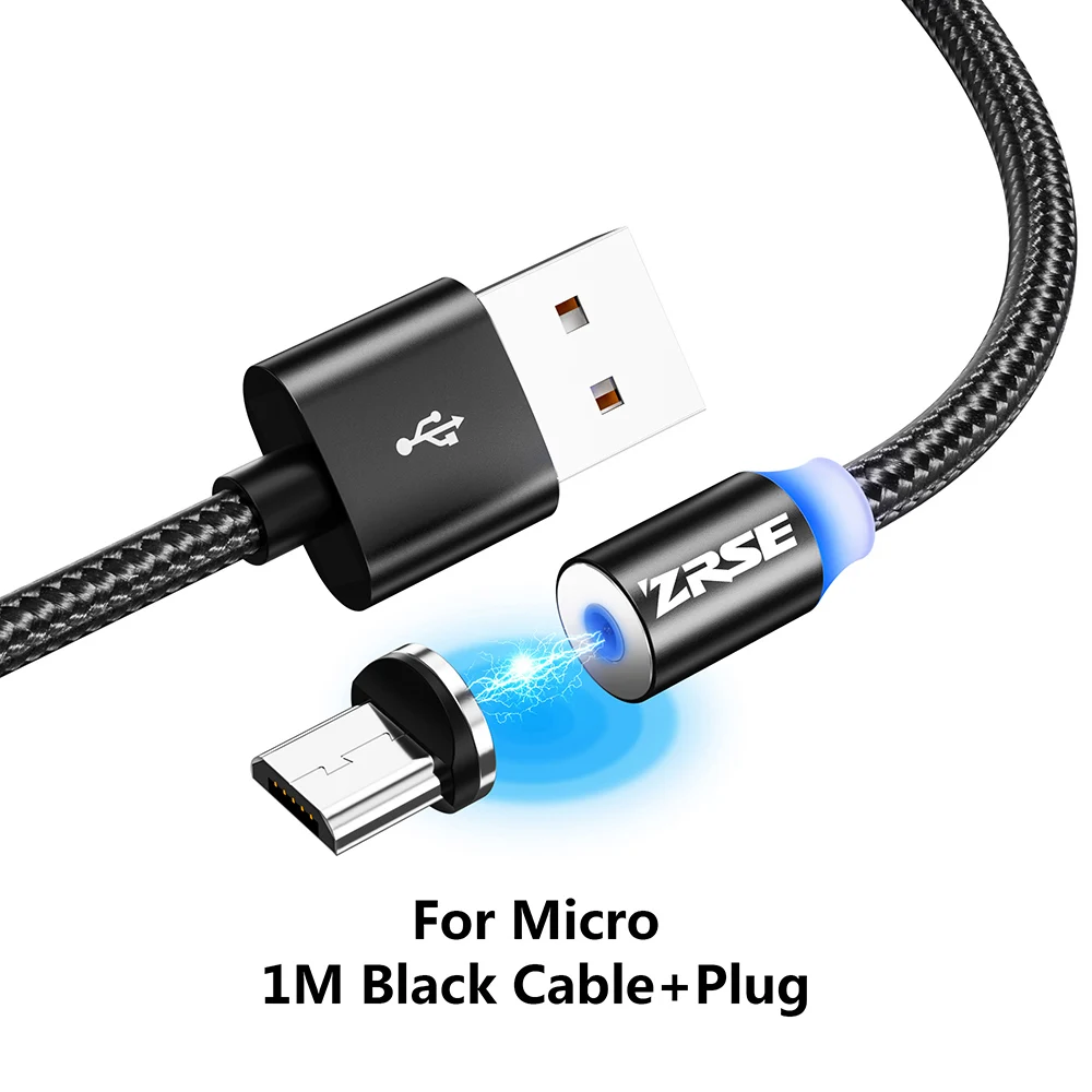 ZRSE Магнитный Micro USB кабель для iPhone XS Max XR X 8 7 Plus type C кабели 3 в 1 светодиодный USB-C мобильный провод для зарядного устройства для Redmi - Цвет: Black for Micro