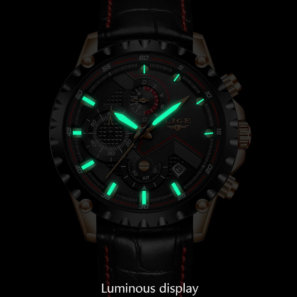 LIGE Mens Watches Top Brand Luxury Quartz Watch Gold Men Casual Leather Military Waterproof Sport Wristwatch Relogio Masculino