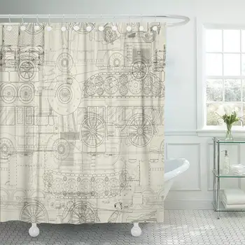 

Shower Curtain with Hooks Car Vehicles Pattern Steampunk Drawing Bike Technical Ink Machine Motor Pen Decorative Bathroom