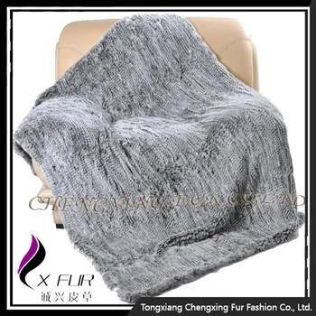 

CX-D-92A 130 cm x 180 cm Winter Fashion Knitted Genuine Rex Rabbit Fur Throw Rug