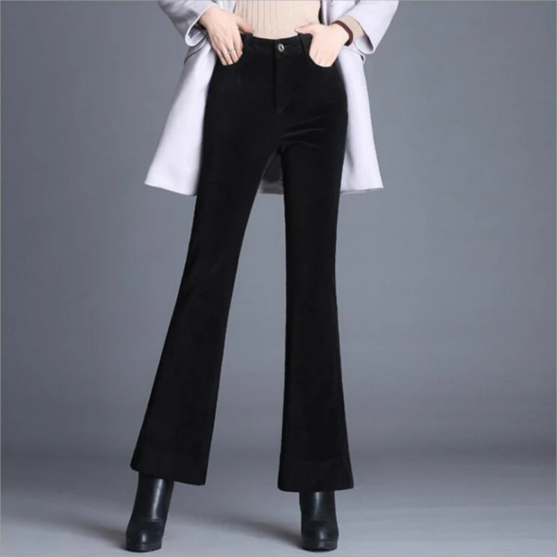 

2019 new autumn and winter office lady plus size brand plus velvet female women girls corduroy flare pants clothes 79316