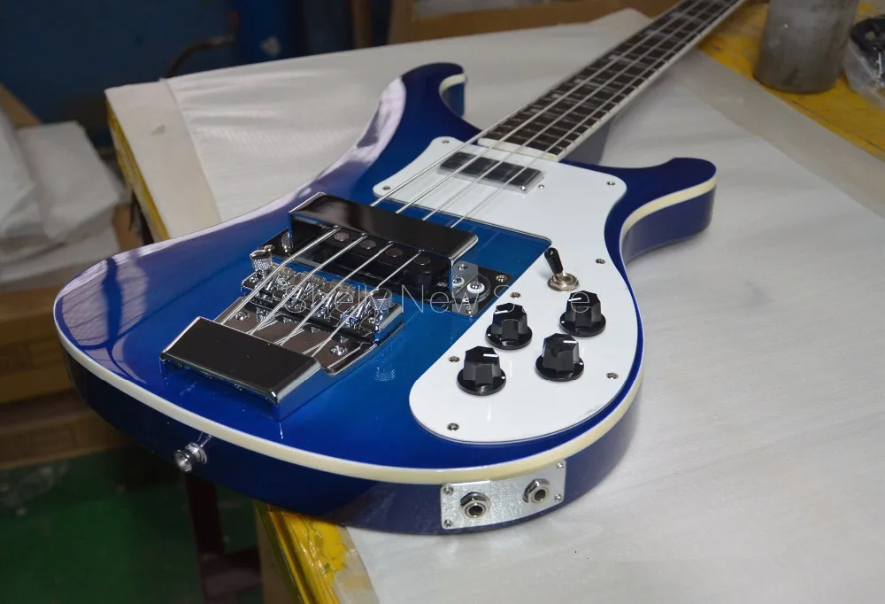 

Shelly new store custom blue RK 4003 bass 4 strings rick 2 jacks white binding electric bass guitars musical instrument shop