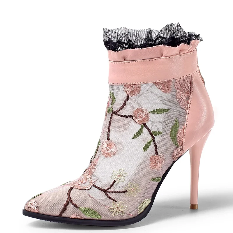 Бренд vankaring/обувь; сезон весна-лето; женские ботильоны на высоком тонком каблуке; черные туфли-лодочки с острым носком; женские модельные свадебные туфли-лодочки - Цвет: pink