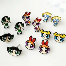 Милые Асимметричные маленькие серьги для девочек в стиле мультфильма унисекс, серьги-каффы, серьги с кольцами, аниме