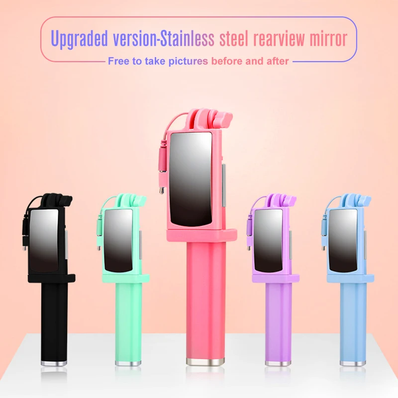 

3.5mm Wired Mini Extendable Portable Mirror Selfie Stick For Huawei Mate 20 Lite For iPhone Xs Max X Xs Xr 10 8 7 6 6S Plus