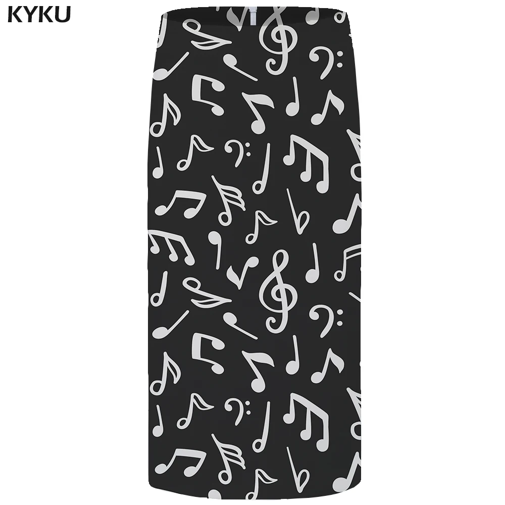 

KYKU Music Skirts Women Black Casual Gothic Party 3d Print Pencil Plus Size Ladies Skirts Womens Knitted Sundresses New
