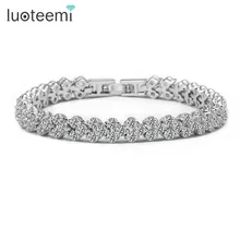 LUOTEEMI Roman Venta Caliente Pulsera de Cadena para Las Mujeres de Lujo 2.75mm Cubic Zircon Del Embutido Pulsera Del Encanto de la Joyería de La Novia Oro Blanco plateado