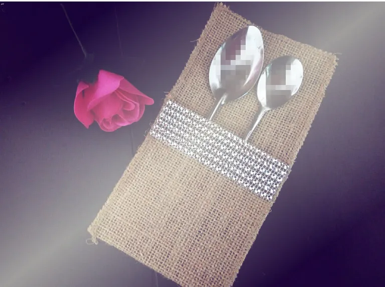 Burlap Silverware Holders Utensil Holder Country Wedding Jute Silver