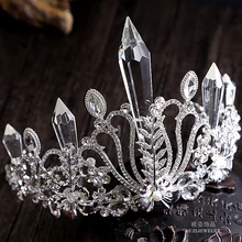 Venta caliente de la aleación de cristal corona tiara nupcial de la boda accesorios para el cabello grandes quinceanara