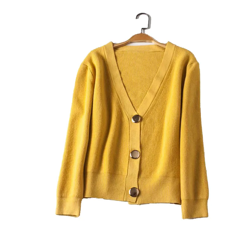 MY626 Для женщин Элегантный V шеи кнопки деко свитер Цвет соответствовать всем трикотажные Cadigan свитера