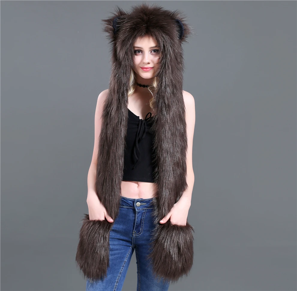  New Autumn And Winte Winter Faux Straw Women Hat Cap Fashion Cartoon 14 Animal Types Hats For Women Scarf Gloves HC64 (11)