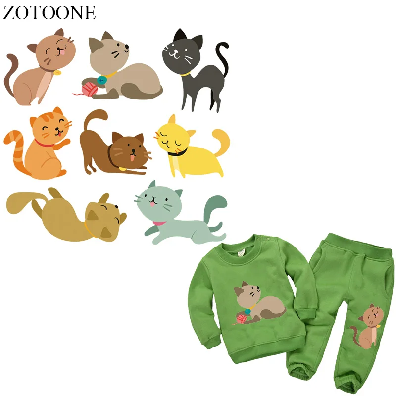 

ZOTOONE 9pcs Cute Cat Iron on Transfer Cartoon Animal Patches for Clothes Applique Heat Transfer Vinyl Stickers Thermal Press