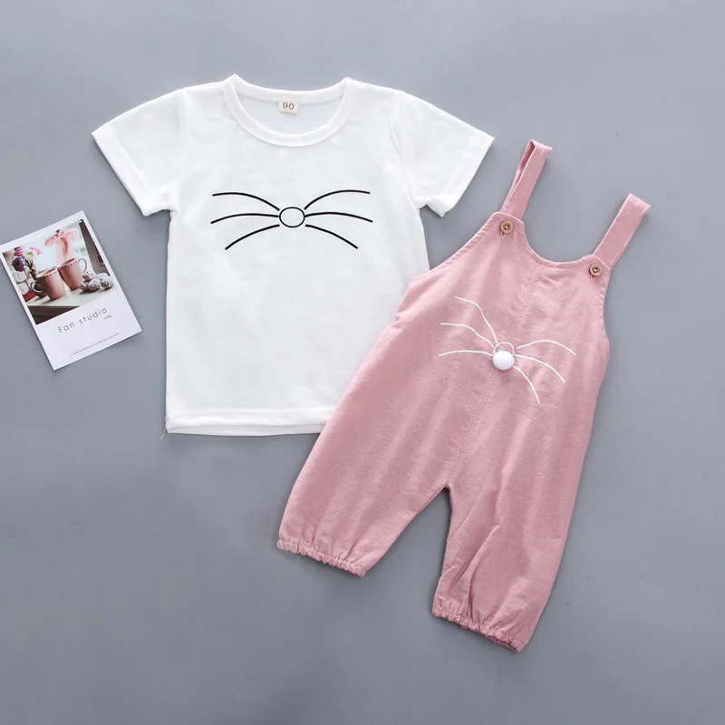 

IENENS Baby Toddler Short Sleeve T-shirt + Overalls Clothes Set Summer Kids Suspender Pants Clothing Outfit Suit 0-4 Years