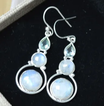 

Genuine Rainbow Moonstone + Blue Topaz EARRINGS 925 Sterling Silver, 44.7 mm, AE2210