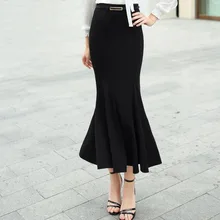 Винтаж Высокая талия и бедра юбки "рыбий хвост" Для женщин Новые Элегантная для работы в офисе, однотонные Цвет Длинные Труба юбки с ремнем