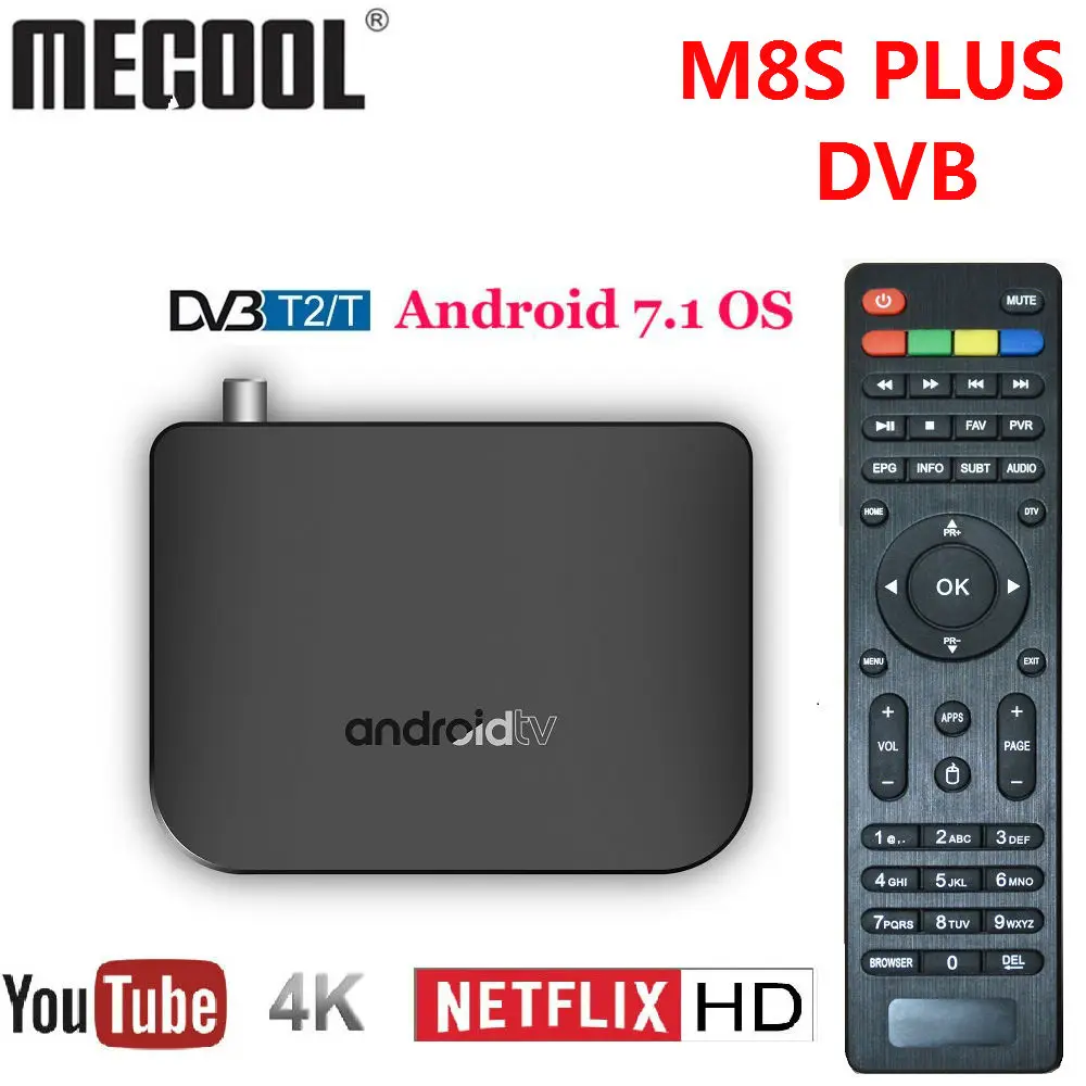 

Newest Mecool M8S PLUS DVB TV Box Android 7.1 DVB-T2 Terrestria l Combo Smart IP 4K Amlogic S905D Quad Core 64-bit 1GB 8GB 1080p