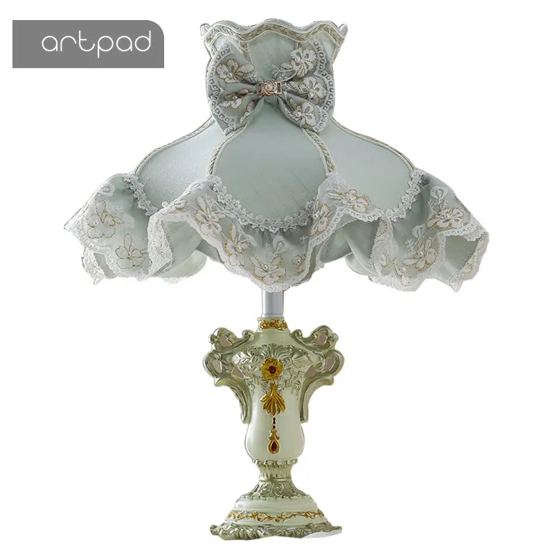 

Artpad Korean Style Nightstand Table Lamps for Bedroom Flower Lace Fabric Shade Princess Girl Kids LED Desktop Lamp Home Fixture