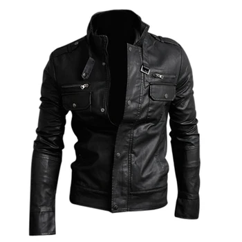 

Hot Men's PU Leather Short Jacket Coat Black Size M