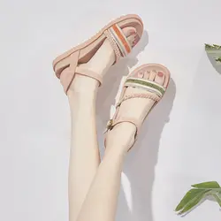 Обувь для поздней ночи; Новинка 2019 года; летние красные сандалии с сеткой; женская обувь на плоской подошве в римском стиле