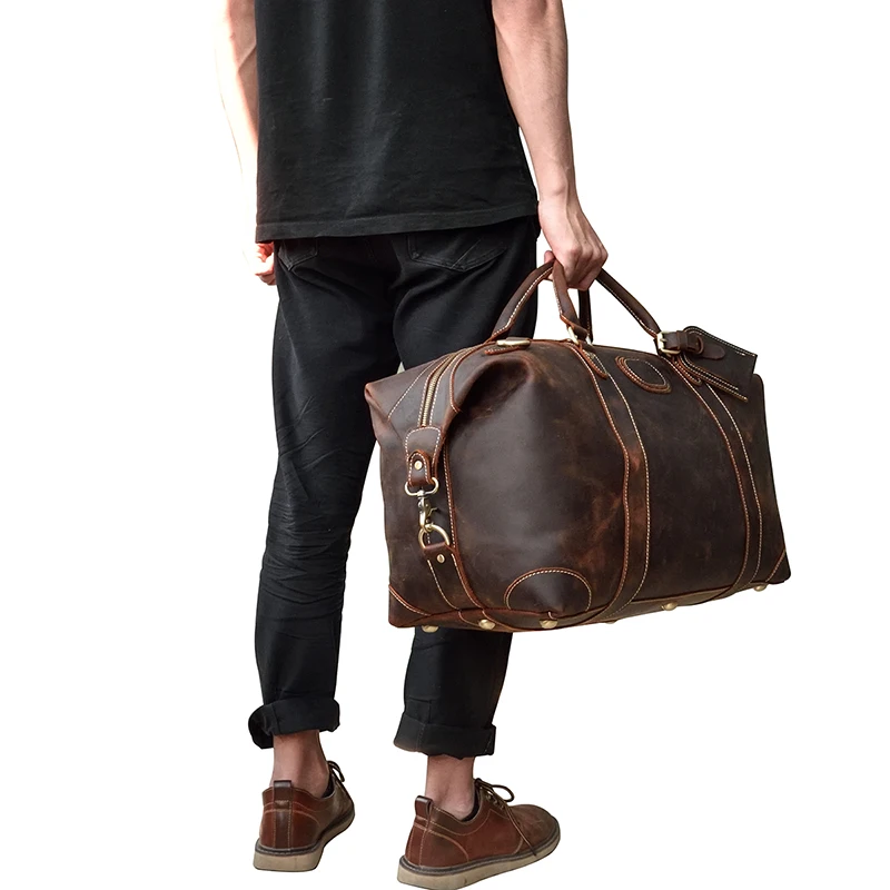 Model Show of Woosir Cowhide Duffle Bag Leather