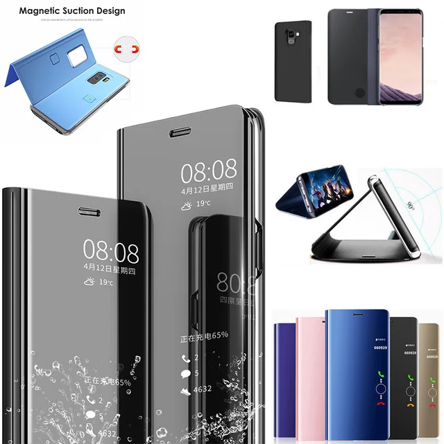 

Smart View Flip Case For Samsung Galaxy S7 Edge S8 Plus S9 Plus Note 8 A3 A5 A7 J3 J5 J7 2017 EU A8 2018 Mirror Shockproof Case