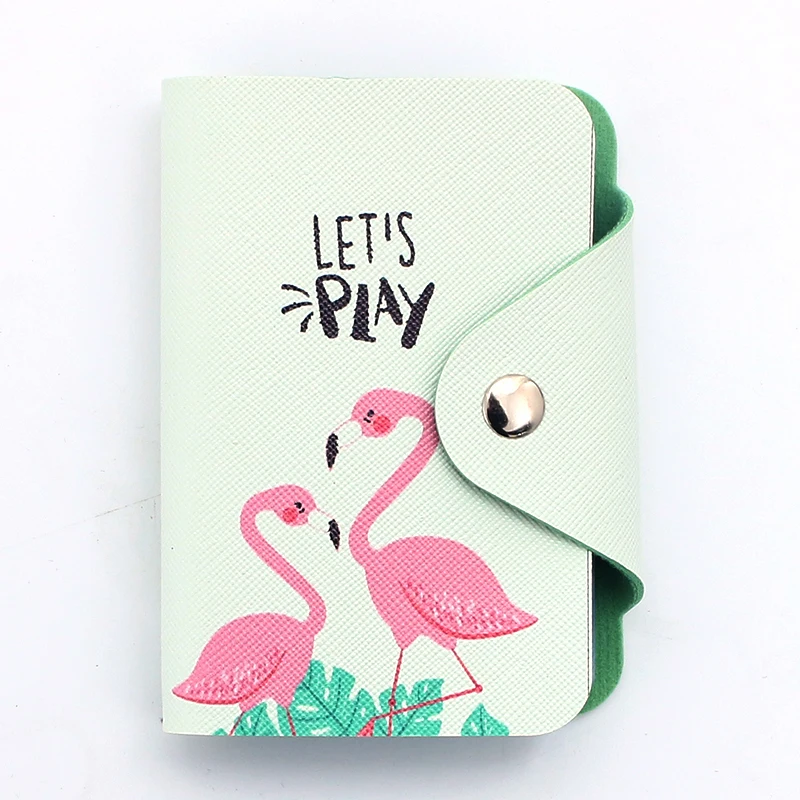 Модный мультяшный узор ПУ 20 бит чехол для карт бизнес-держатель для карт женская сумка для кредитных карт для ID паспорта карты кошелек - Цвет: Two Flamingos