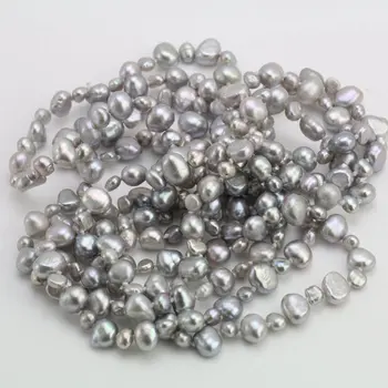

Unique Pearls jewellery Store,100inches Gray Color Baroque Real Freshwater Pearls Necklace,Charming Women Gift Bridesmaid