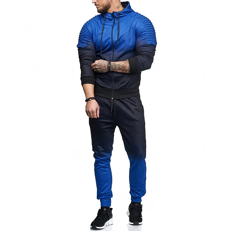 ZOGAA Новинка мужские комплекты в стиле кэжуал спортивная одежда с длинным рукавом комплект из 2 предметов топы и штаны спортивные костюмы для фитнеса Мужская модная одежда - Цвет: Синий