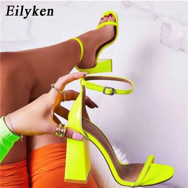 

Eilyken 2019 New Fashion One Buckle Strap Summer Sandals Square Heel Cover Heel Concise Ladies Party Sandalias Shoes Size 35-40
