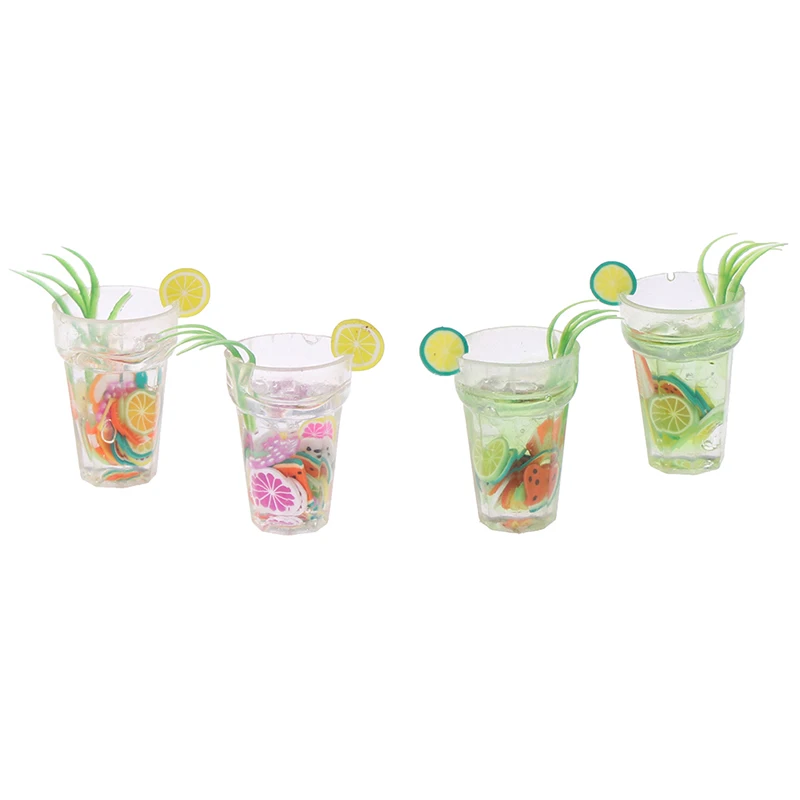 

2Pcs Resin Mini Fruit Cup Simulation Drinks Model Toy 1/12 Miniature Food Mini ice Fruit Drink Play Dollhouse Kitchen toys