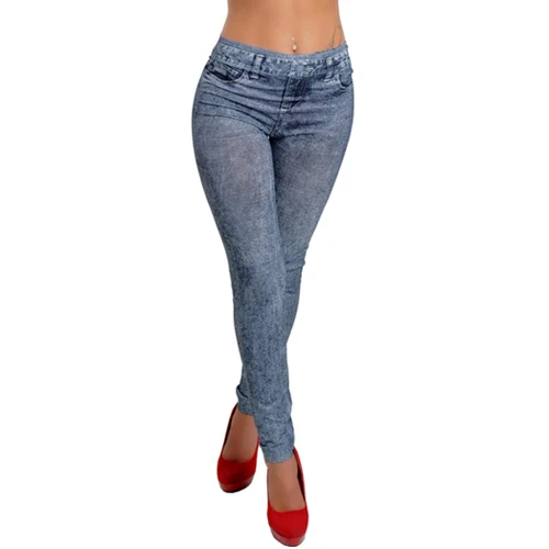 

Women's Comfortable Sexy Close-Fitting Snowflake Printed Imitated Denim Jeans Leggings Retail/Wholesale 555J 7FXS