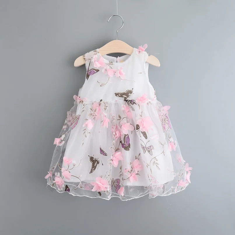 

Summer new girl dress butterfly printed three-dimensional petals gauze fashion Party Dress Infant Baby girls Dresses kids