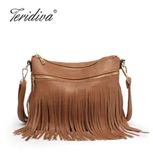 Винтажная женская кожаная сумка с бахромой, регулируемые сумки на плечо, женские сумки через плечо, модные повседневные сумки