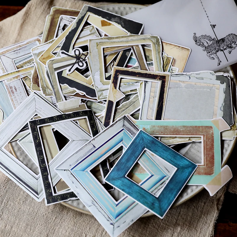 

KLJUYP 35pcs Retro Hand Ledger Border Sticker Photo Frame Cardstock Die Cut for DIY scrapbooking/photo album Decoration Crafts